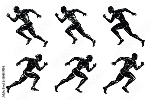 set of Running sports man silhouette Vector with Gym and Fitness Workouts