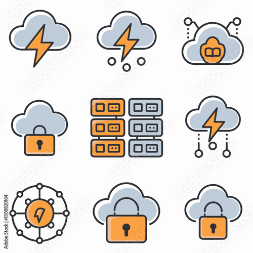 Cloud computing and SaaS icons collection – Great for tech industry branding, software services, or cloud-based solutions marketing.