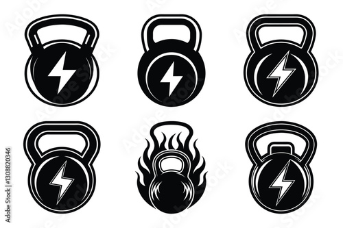 Black Kettlebell Silhouette Vectors Illustration with gym fitness icon for Workout Design Perfect for Fitness Logos