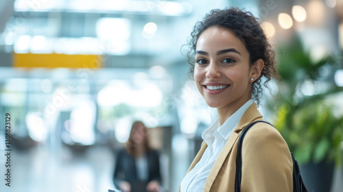 Smiling hispanic female young adult in professional setting Free Download Smiling hispanic female young adult in professional setting - GFXLoad