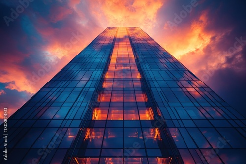 Wallpaper Mural Glass skyscraper reflecting vibrant sunset, urban backdrop Torontodigital.ca