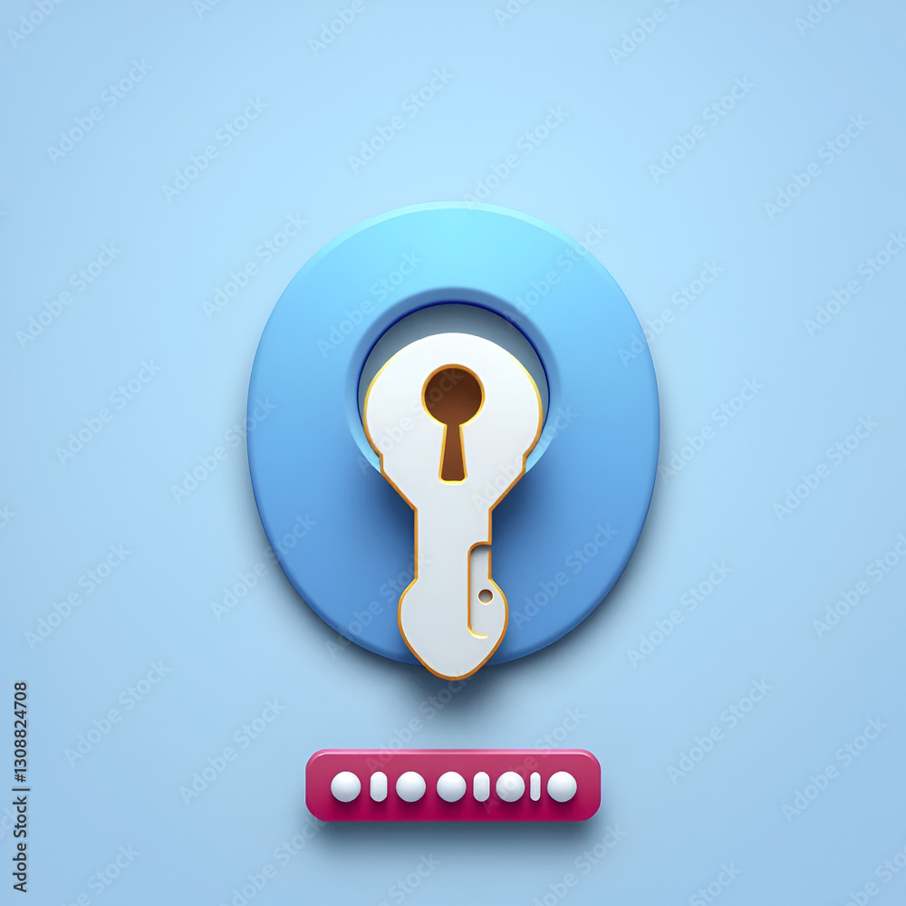 3d vector icon illustration, key entering a keyhole, with a password bar below. Ideal for cybersecurity, online security, and access control data protection 3d vector icon illustration, key entering a keyhole, with a password bar below. Ideal for cybersecurity, online security, and access control data protection