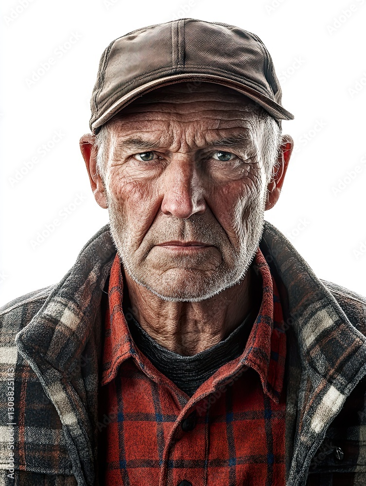 Portrait of a Mature Man with Wrinkled Face Wearing Flannel Shirt Portrait of a Mature Man with Wrinkled Face Wearing Flannel Shirt