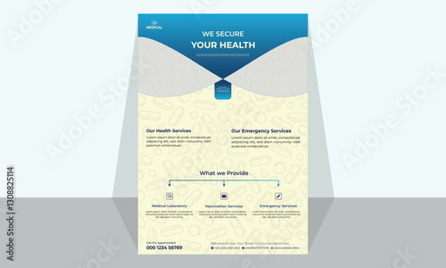 Medical Flyer Layout template, brochure background. Vector design. A4 size for poster, flyer or cover.