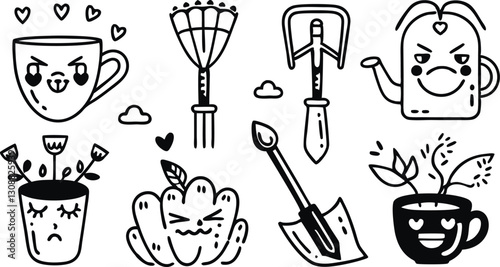 Garden Tools and Pots Doodle