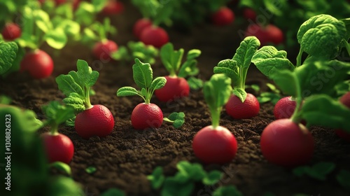 Radish seedlings in a sunlit garden bed photo