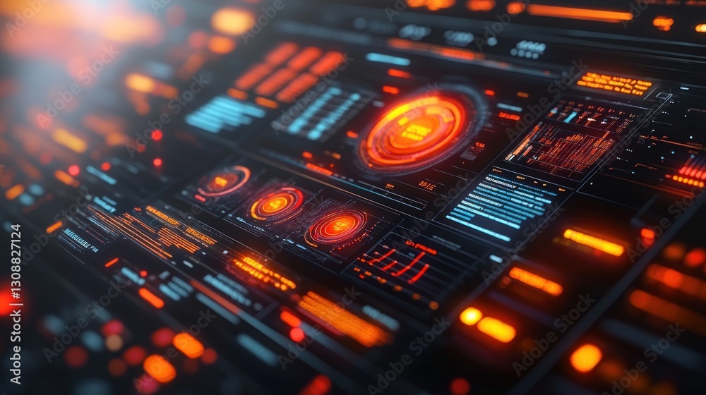 Futuristic HUD interface display, glowing orange lights, data streams in background, possible use in technology articles Futuristic HUD interface display, glowing orange lights, data streams in background, possible use in technology articles