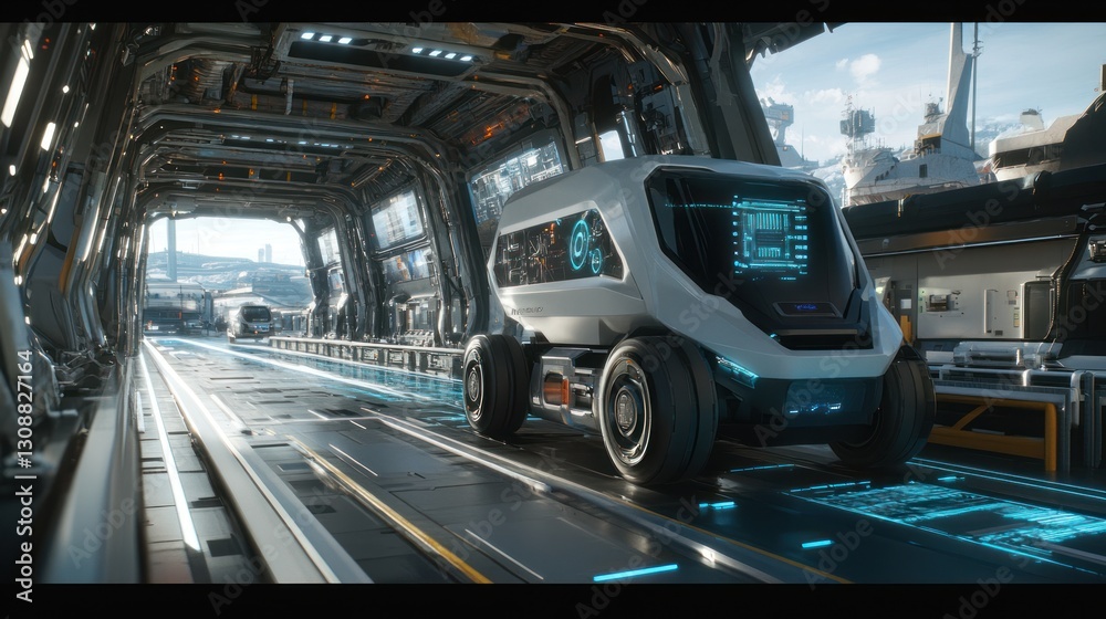 Futuristic vehicle on automated transport system Futuristic vehicle on automated transport system