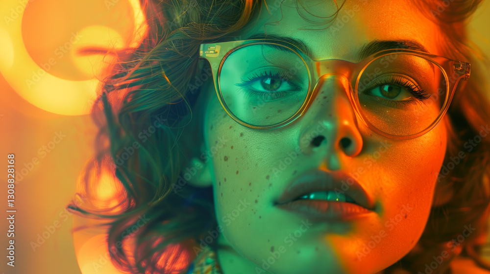 A captivating close-up portrait showcasing a unique blend of vibrant colors, dynamic lighting, and expressive facial features, highlighting beauty. A captivating close-up portrait showcasing a unique blend of vibrant colors, dynamic lighting, and expressive facial features, highlighting beauty.