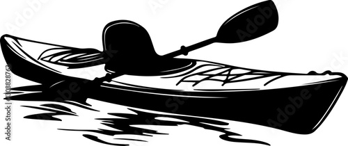 silhouette kayaker paddling water