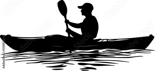silhouette kayaker paddling water