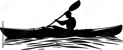 silhouette kayaker paddling water