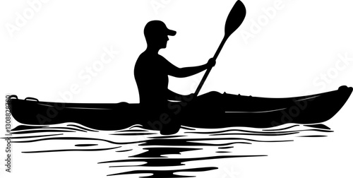silhouette kayaker paddling water