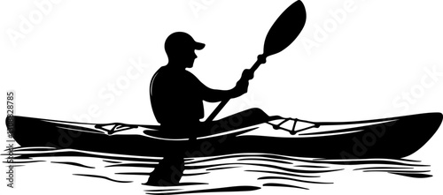 silhouette kayaker paddling water