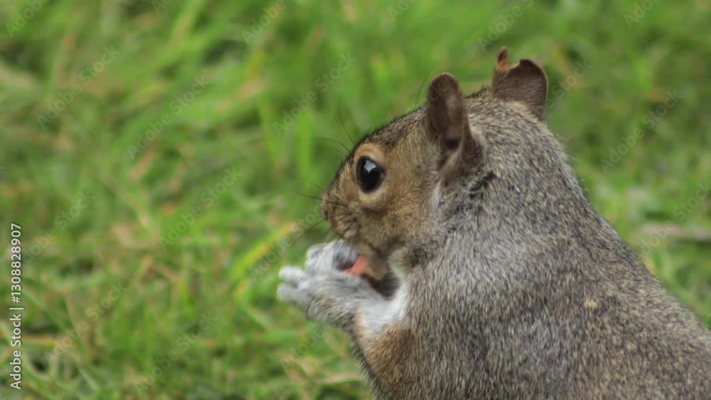 Grey Squirrel Eating A Peanut Quickly Close Up Borehamwood Hertfordshire UK Grey Squirrel Eating A Peanut Quickly Close Up Borehamwood Hertfordshire UK