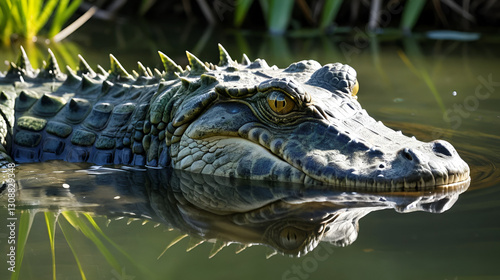 Dangerous crocodile lurking in water, wildlife, predator, reptile, swamp, teeth, carnivore, scales, ambush, predator