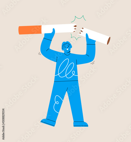 Woman broke cigarette.  Quit smoking concept. Colorful vector illustration