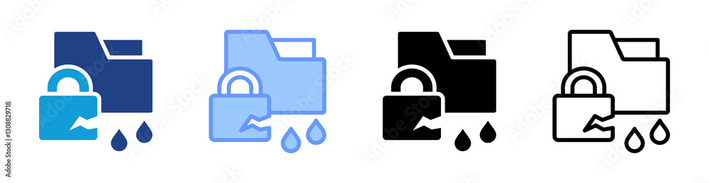 Data Leakage icon set multiple style collection Data Leakage icon set multiple style collection