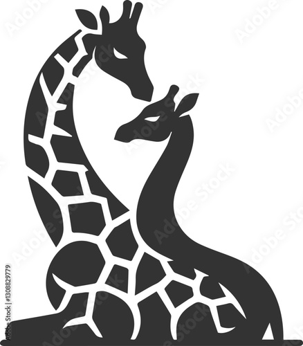 Giraffe rubbing its neck against another giraffe vector silhouette