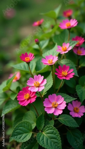 Close-up shot of vibrant wildflowers in bloom amidst green ivy vines, plant, nature