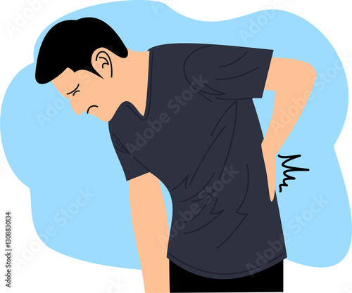 young man feeling pain holding his backache with both hands suffering from severe back pain with painful expression