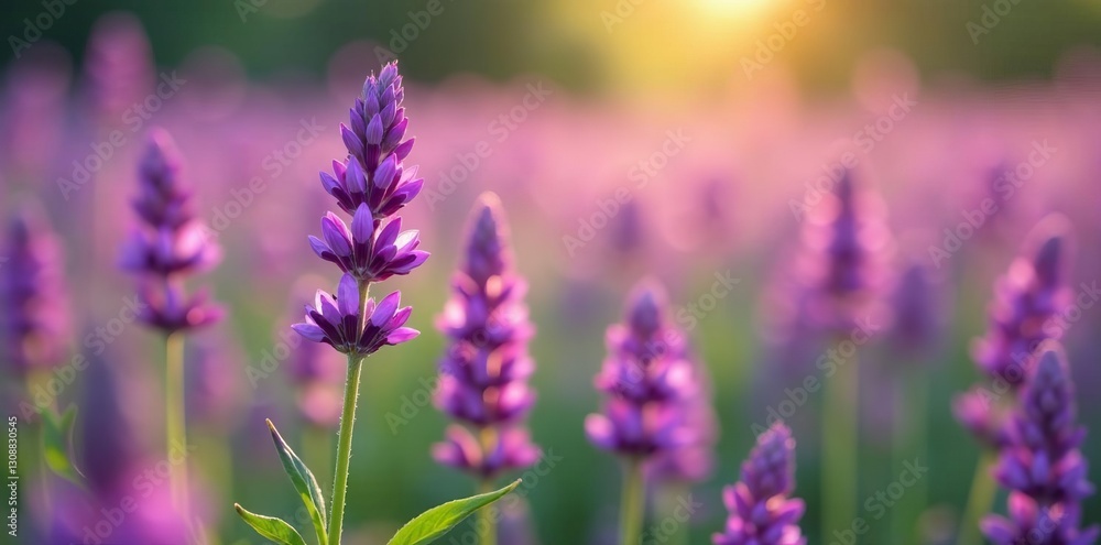 Obraz premium Close-up of vibrant purple meadow sage blossom in a field, wildflower, meadow sage