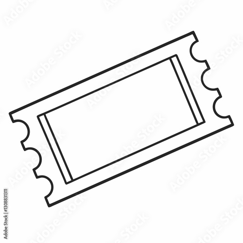 minimalistic black and white ticket illustration, line drawing with scalloped edges

