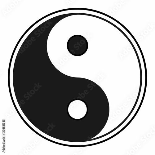 monochrome Yin-Yang symbol, stylized duality design with bold black and white outline

