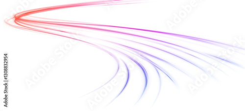 Abstract neon rays of light on a transparent background in PNG format Neon ellipse in the form of speed. Illustration of light ray, stripe line with blue light, speed motion background.	