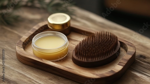 Wooden Tray with Natural Oils and Brush photo