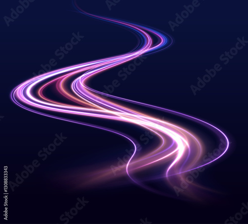 	
Speed connection vector background. Dynamic and vibrant abstract art with smooth lines in pink, purple, and blue on a dark background.	