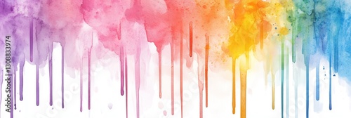 Vibrant Watercolor Holi Banner with Artistic Paint Drips and Colorful Flowing Festival Shades
