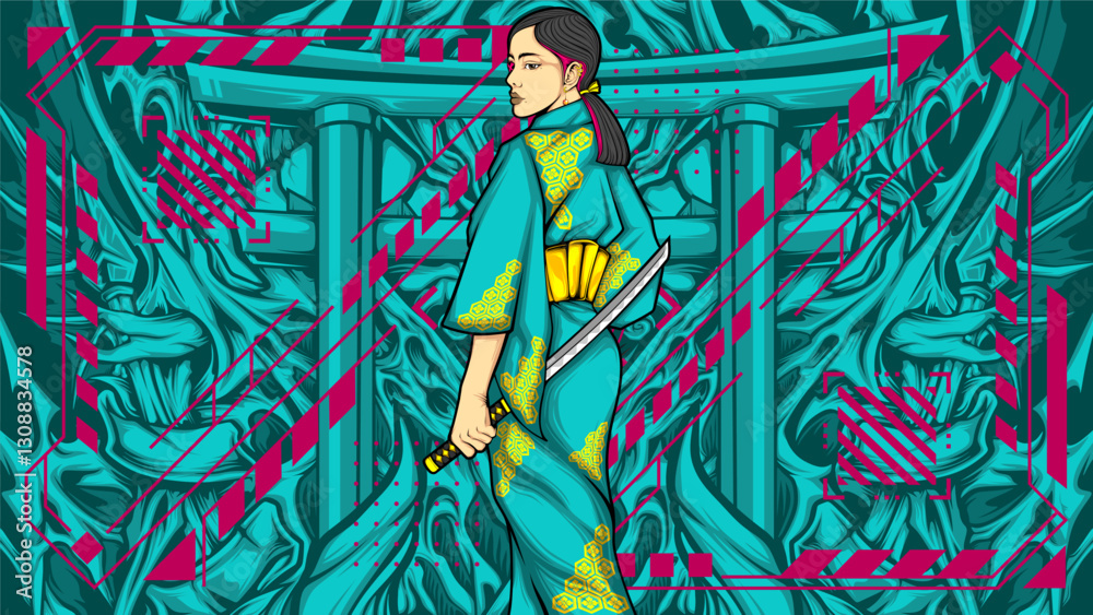 samurai girl illustration for t shirt design samurai girl illustration for t shirt design