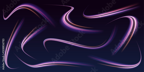 Speed connection vector background. A large set of low-poly designs made of thin lines in the form of branches, spirals and arcs. Long exposure of motorways as speed.	