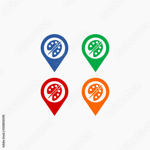 Color palette with brush. Paint palette. Painting palette icon set color isolated on white background
