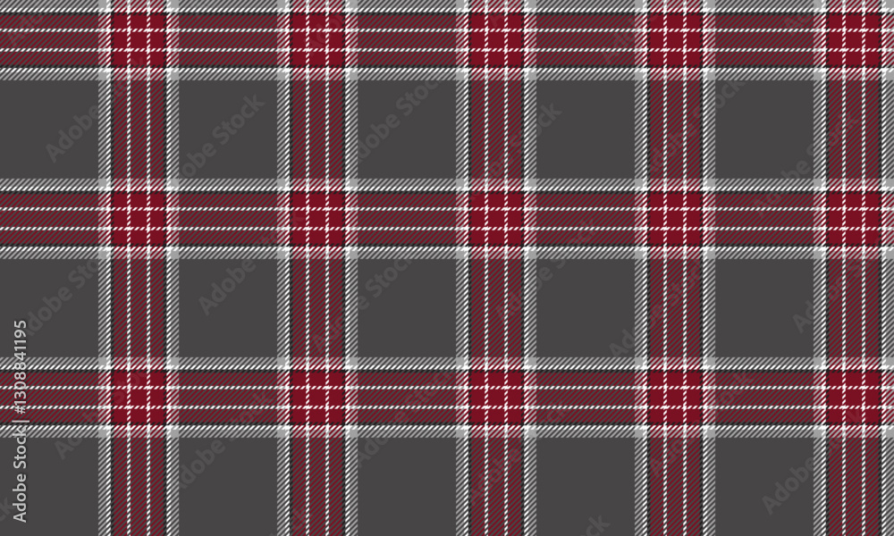 Obraz premium Seamless plaid pattern, red, white, on a dark grey background for a skirt or pants outfit that gives a striking look for fashion or textile design.