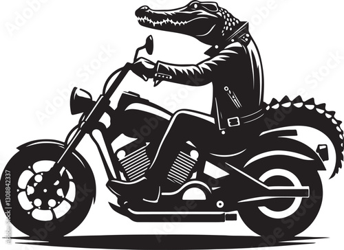 Crocodile Riding Motorbike Silhouette Vector Illustration