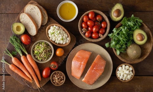 Wallpaper Mural Overhead shot featuring a variety of healthy foods, showcasing a balanced diet, shot in bright and inviting studio lighting Torontodigital.ca