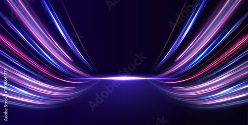 Purple glowing waves and speed lines evoke a sense of innovation in modern communication systems. These elements represent the future of high-speed internet and the growth of 6G wireless technology.