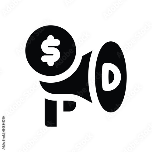 sponsored glyph icon. Strong and solid vector icon for websites, mobile interfaces, presentations, and visual branding. High quality and easy to edit.