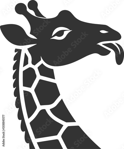 Giraffe tilting its head while sticking out its tongue vector silhouette