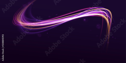 Futuristic dynamic motion technology blue glowing lines air flow effect. High-speed light line in the form of a road and a highway in a night city.