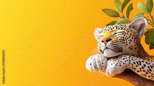Sleepy Leopard Cub Napping in Tree
