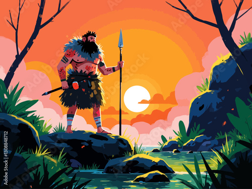caveman hunting during prehistoric times