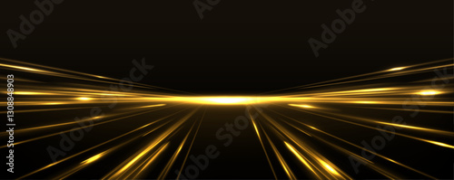 High-speed neon light lines of yellow color on a black background. Incredible speed on the expressway. Laser beams luminous abstract sparkling isolated on a transparent background.	