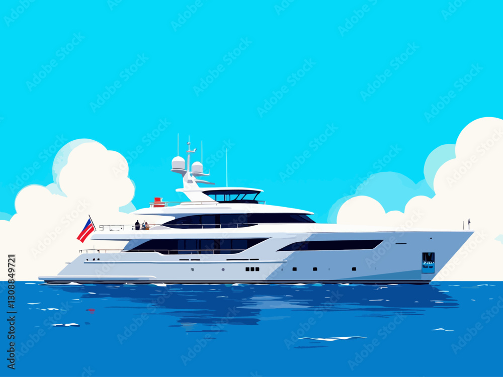 luxury yacht appears and that it takes up a large part of the back screen, I don't want there to be too many small elements capturing attention, daylight, clear blue sky luxury yacht appears and that it takes up a large part of the back screen, I don't want there to be too many small elements capturing attention, daylight, clear blue sky