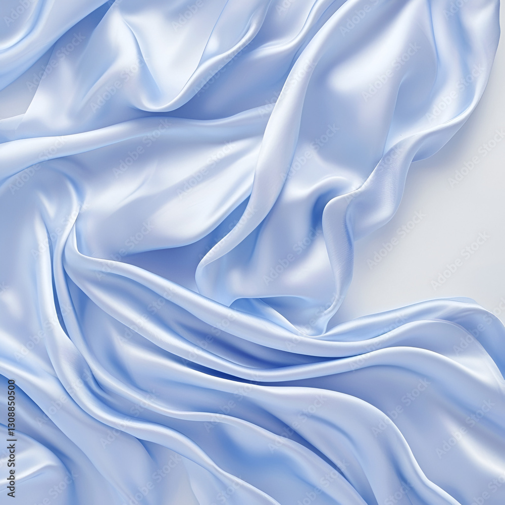 Fototapeta premium Abstract light blue fabric with flowing, rippled texture conveying a sense of luxury and elegance.
