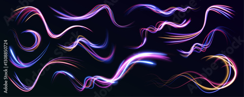 Abstract high-speed light motion with glowing blue rays and fiber optic effects. A dynamic representation of data transfer in a high-tech environment. Vector illustration for modern tech themes.
