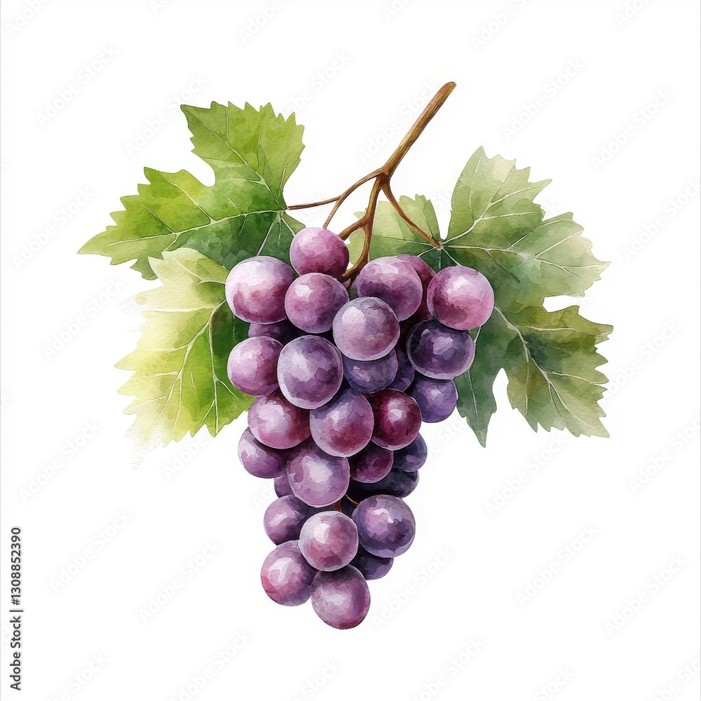 Fototapeta premium Simple watercolor grapes isolated on a white background.