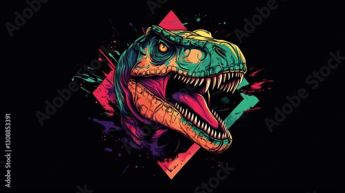 T-shirt design T-Rex with an exuberant expression and sharp teeth